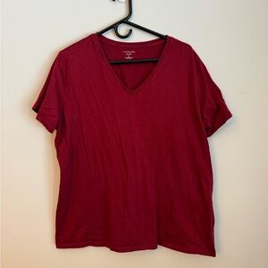 Lands' End 100% Cotton Short Sleeve V-Neck Tee in Burgundy